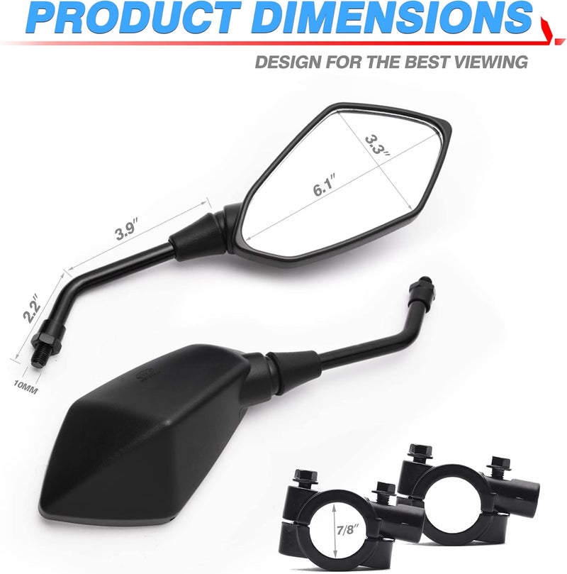 MICTUNING Universal Hawk-eye Motorcycle Convex Rear View Mirror - with 10mm Bolt, Handle Bar Mount Clamp Compatible with Cruiser, Suzuki, Honda, Victory and More - Image 4